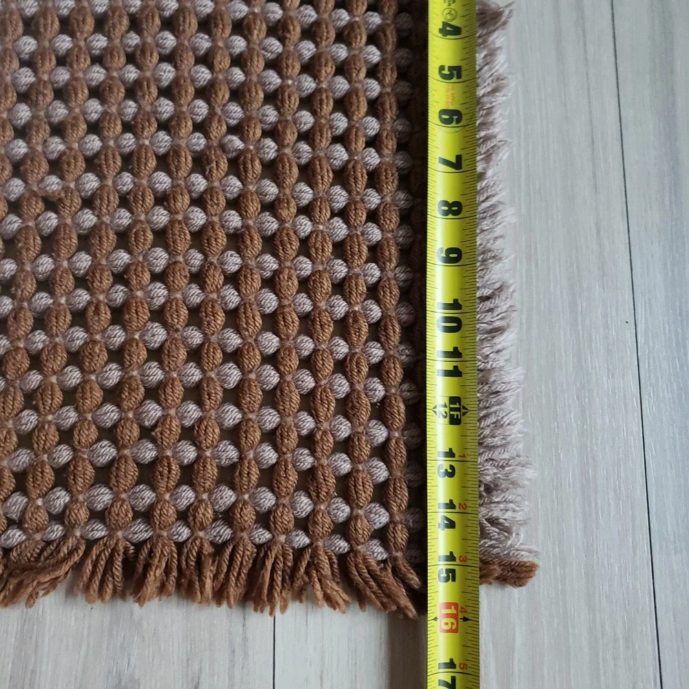 Vintage Woven Placemats Set of 4 Brown 15x16 Fringed Boho Mid Century Crochet